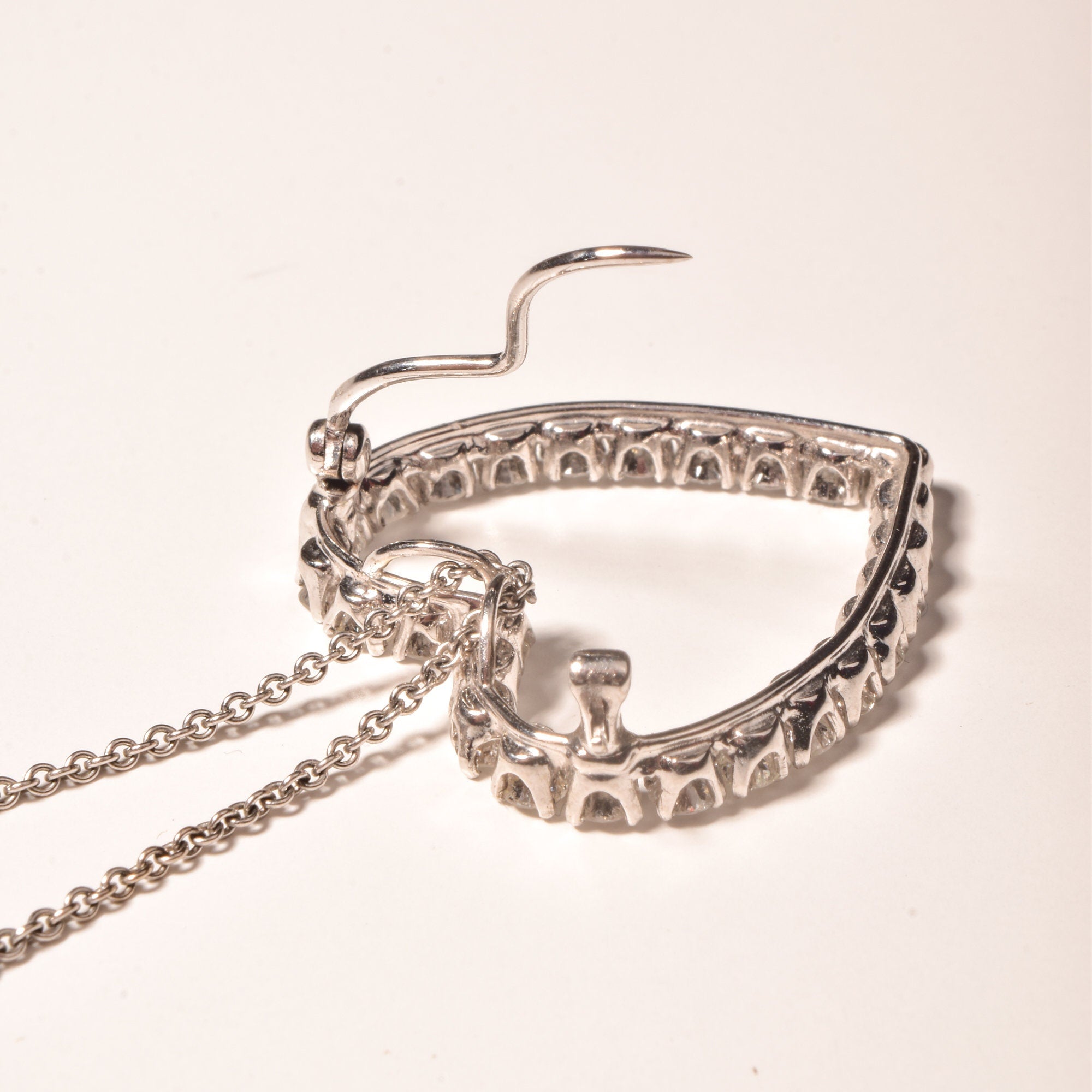 Natural Diamond Heart Pendant Necklace In 14K White Gold, 2.6 TCW, Eternal Love Pendant/Brooch, 16" L