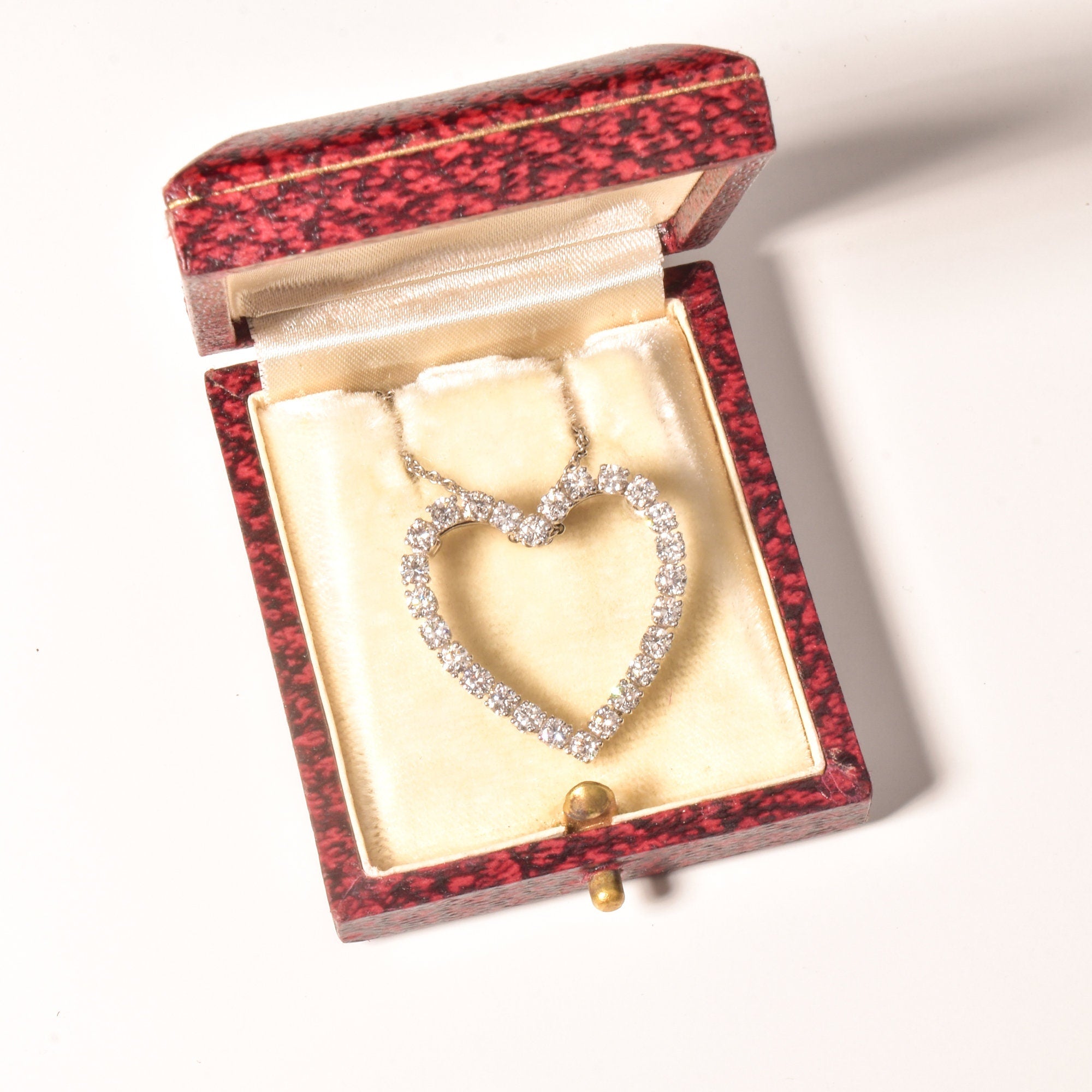 Natural Diamond Heart Pendant Necklace In 14K White Gold, 2.6 TCW, Eternal Love Pendant/Brooch, 16" L