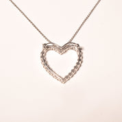 Natural Diamond Heart Pendant Necklace In 14K White Gold, 2.6 TCW, Eternal Love Pendant/Brooch, 16" L