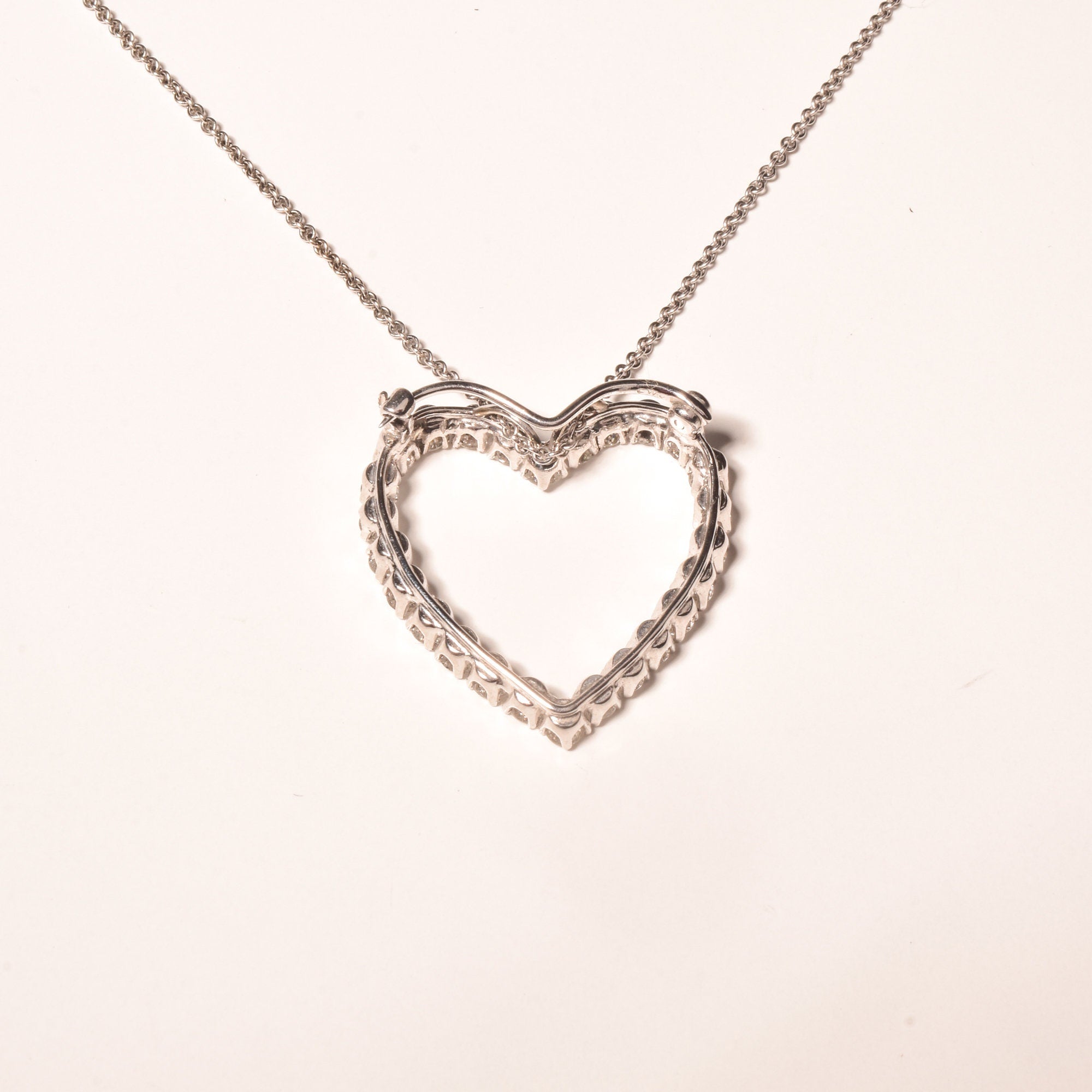 Natural Diamond Heart Pendant Necklace In 14K White Gold, 2.6 TCW, Eternal Love Pendant/Brooch, 16" L