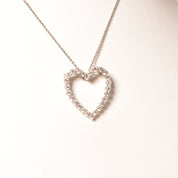 Natural Diamond Heart Pendant Necklace In 14K White Gold, 2.6 TCW, Eternal Love Pendant/Brooch, 16" L
