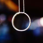 14K White Gold Diamond Open Circle Pendant Necklace