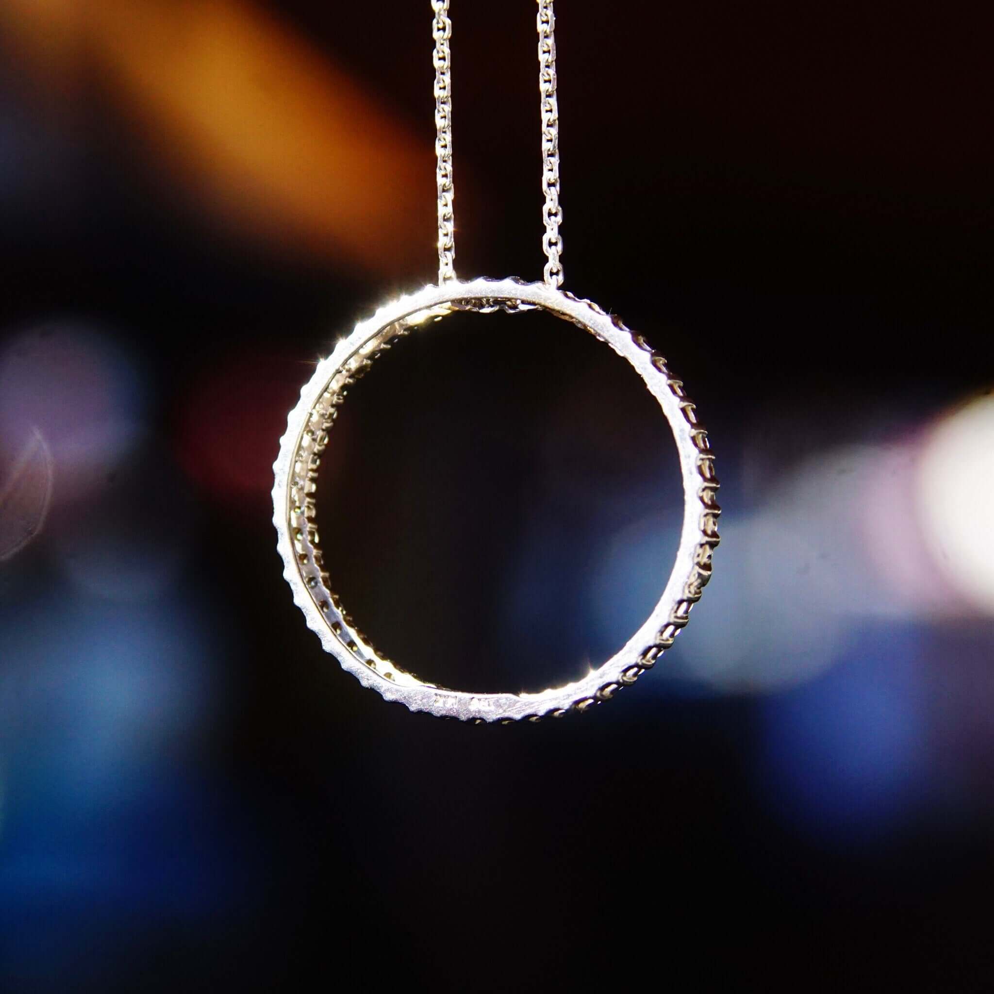 14K White Gold Diamond Open Circle Pendant Necklace