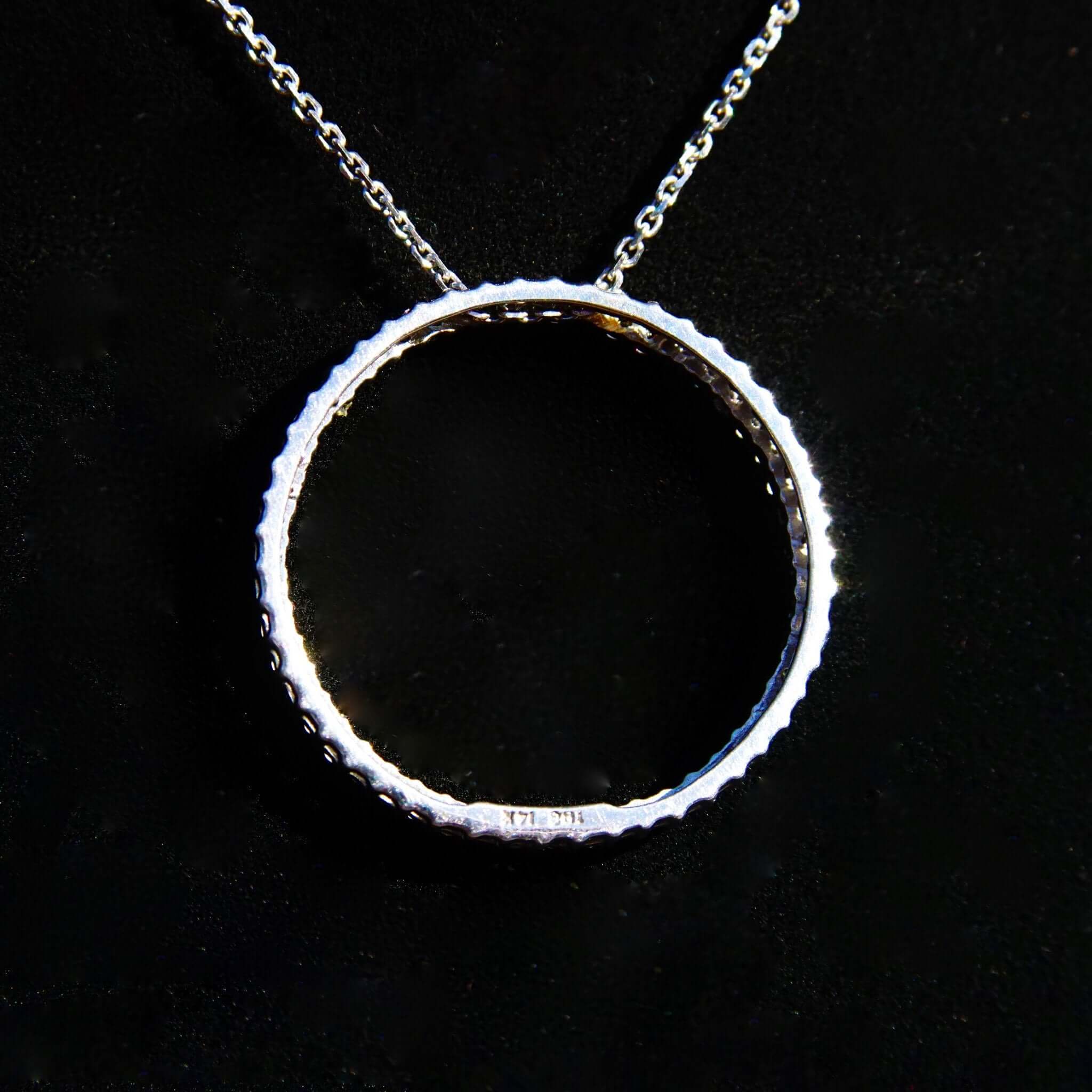 14K White Gold Diamond Open Circle Pendant Necklace