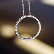 14K White Gold Diamond Open Circle Pendant Necklace