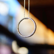 14K White Gold Diamond Open Circle Pendant Necklace