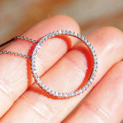 14K White Gold Diamond Open Circle Pendant Necklace