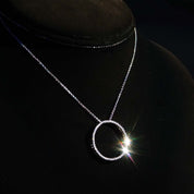 14K White Gold Diamond Open Circle Pendant Necklace