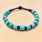 1960's India Handmade Blue Barrel Bead Necklace