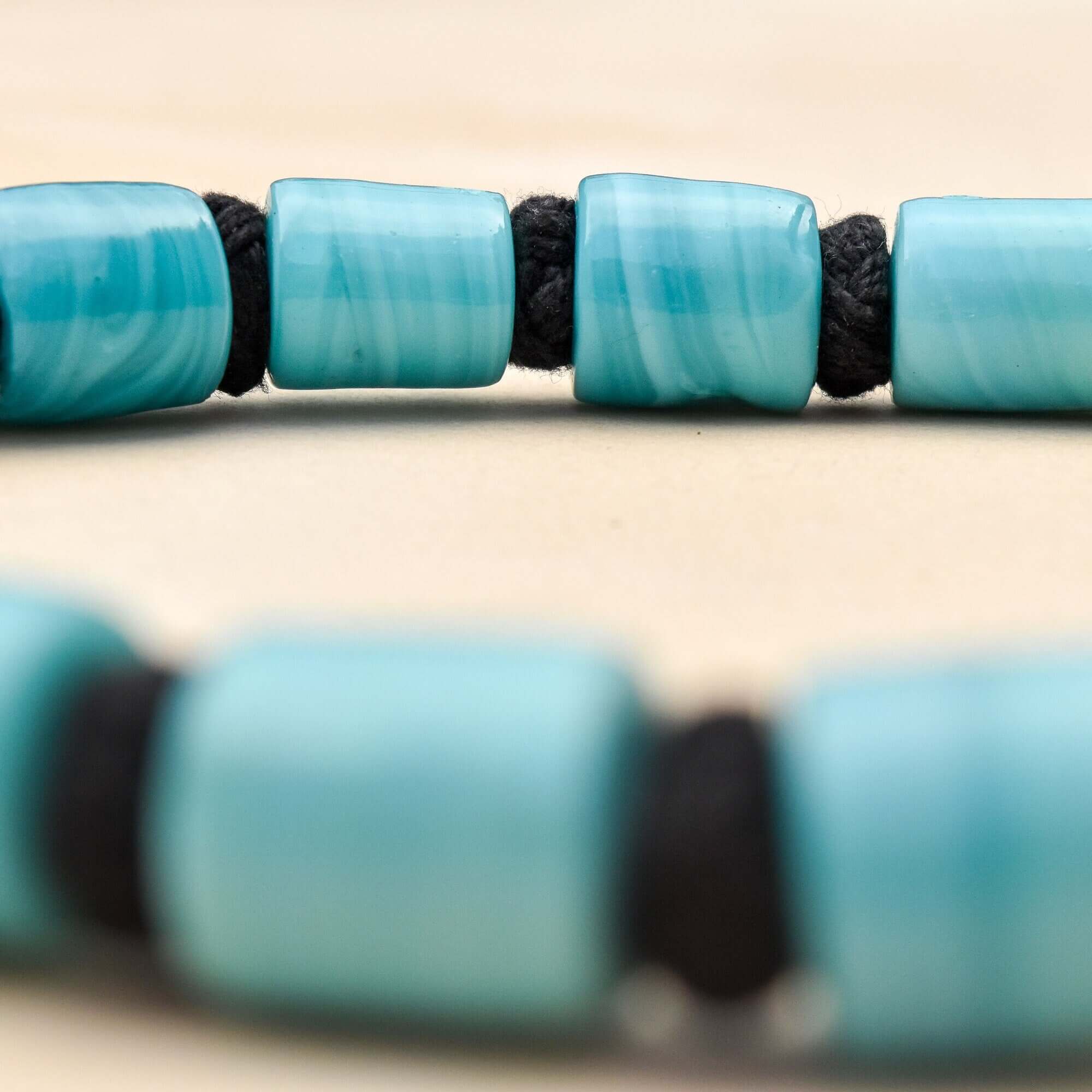 1960's India Handmade Blue Barrel Bead Necklace