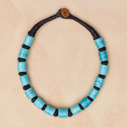 1960's India Handmade Blue Barrel Bead Necklace