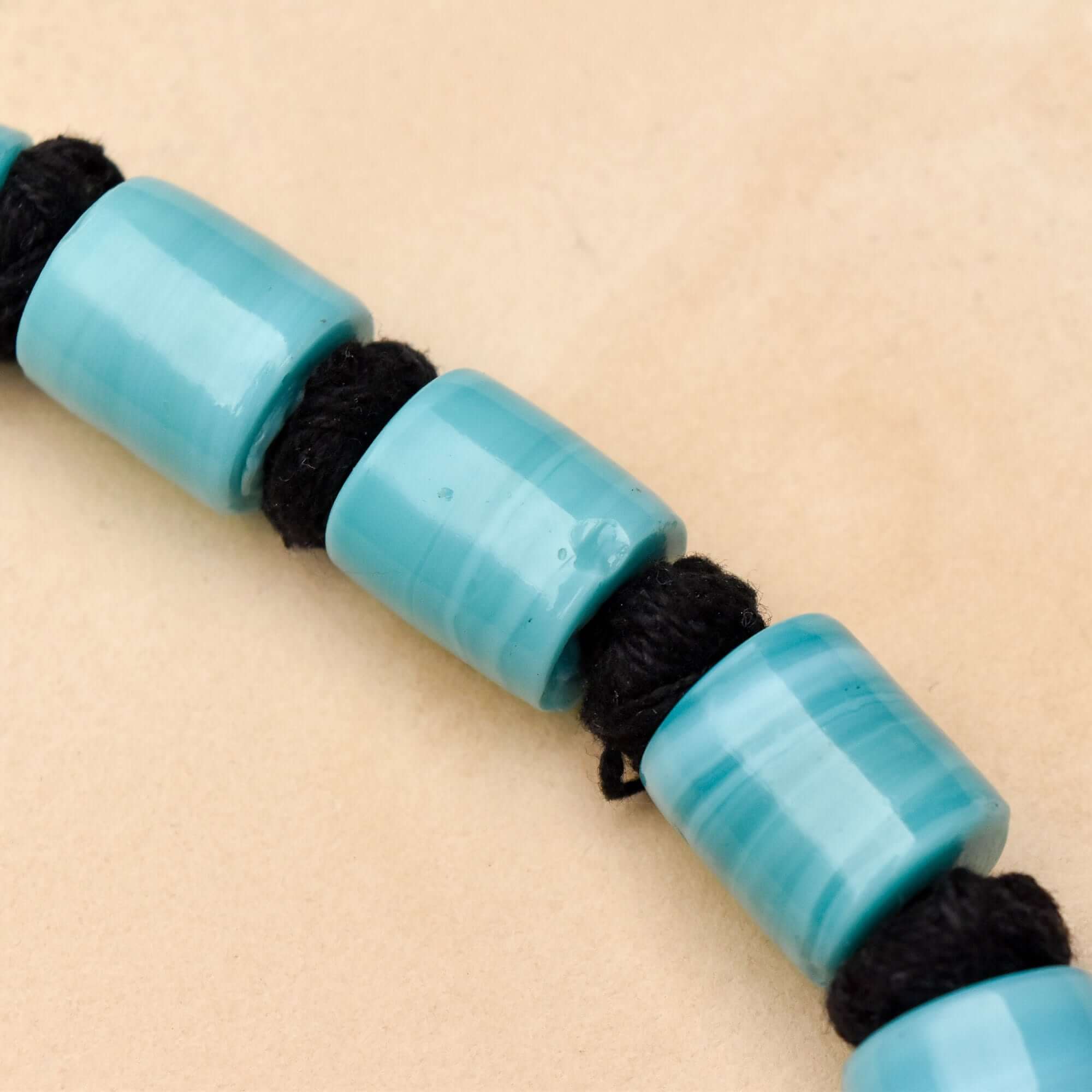 1960's India Handmade Blue Barrel Bead Necklace