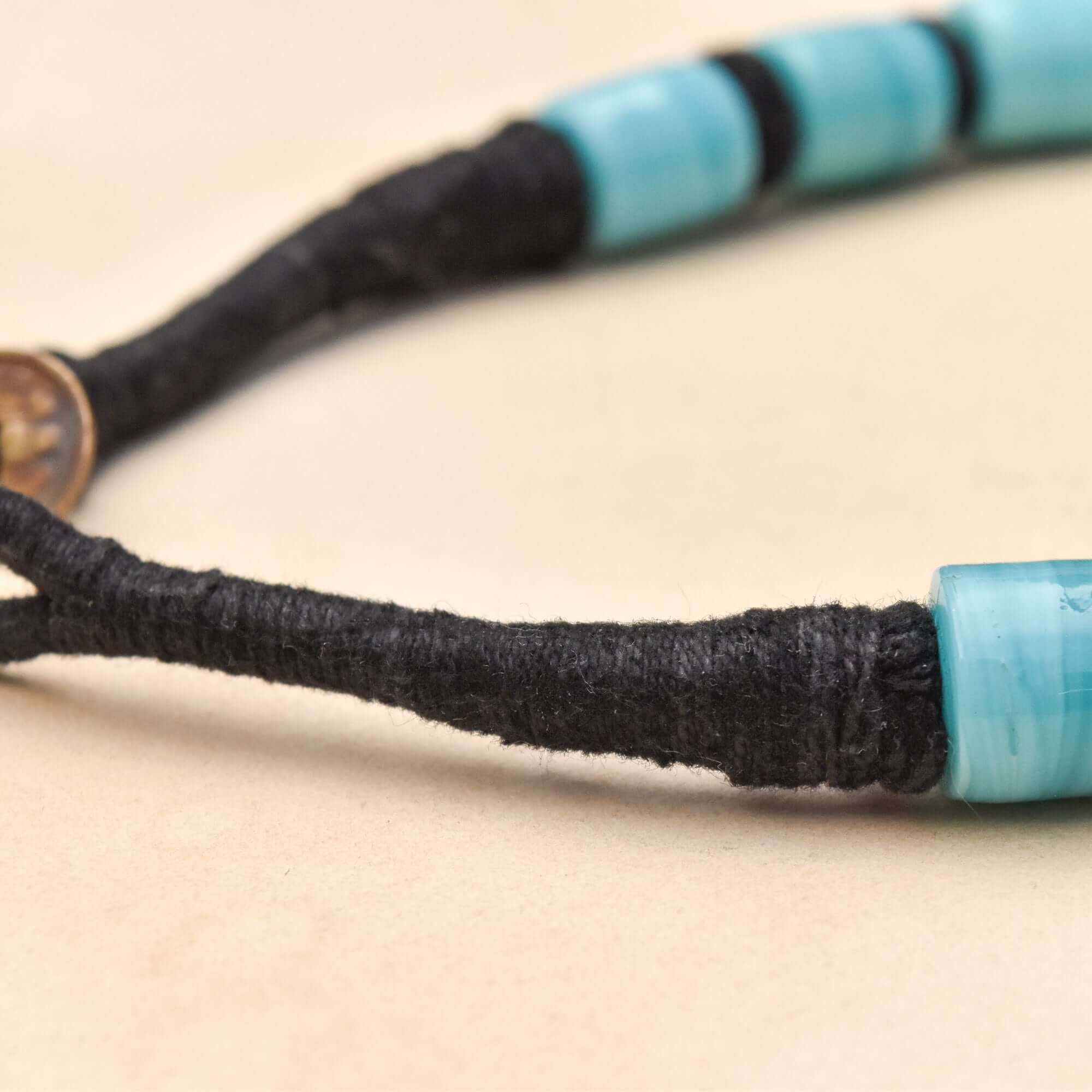 1960's India Handmade Blue Barrel Bead Necklace