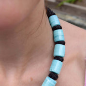 1960's India Handmade Blue Barrel Bead Necklace