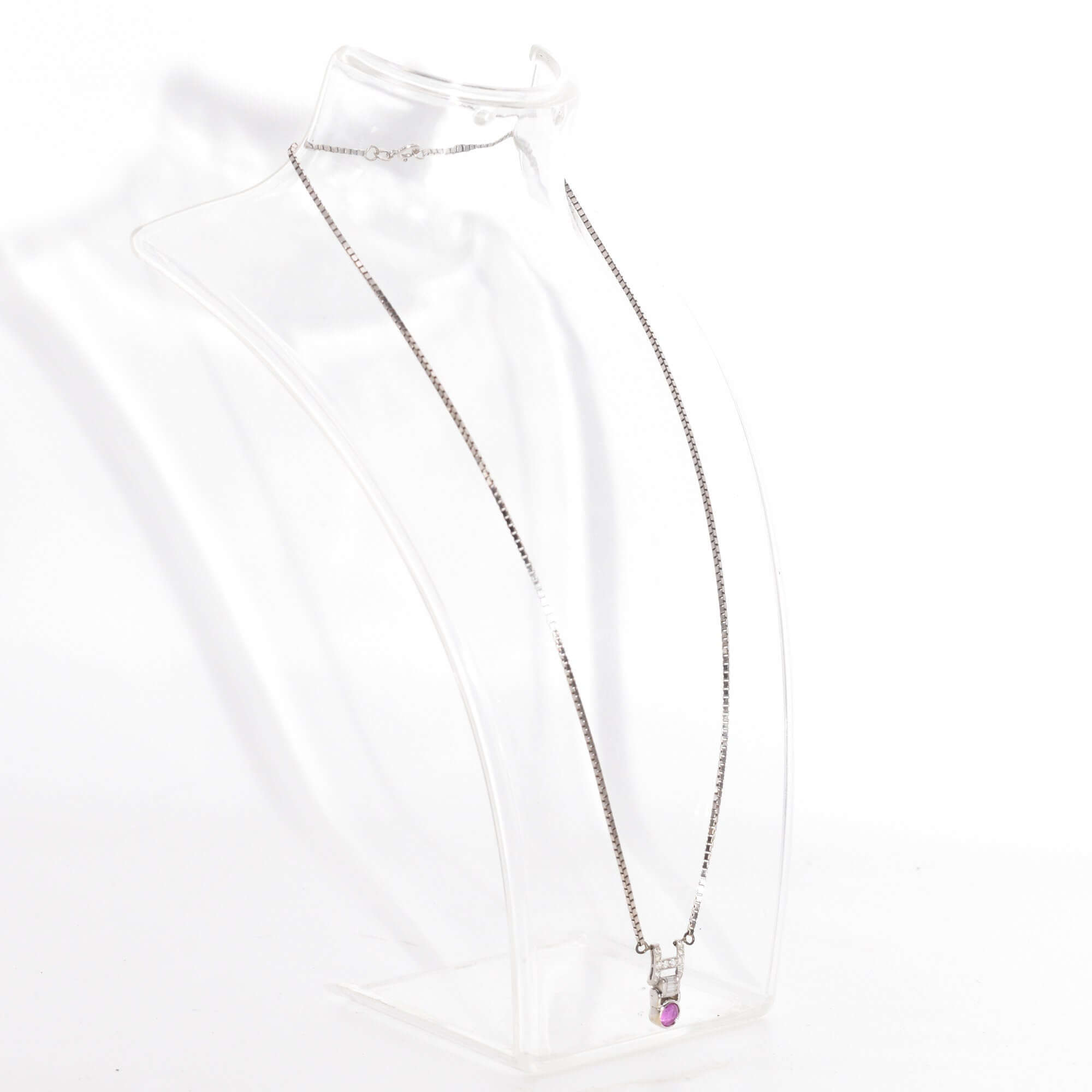Italian 14K White Gold Diamond Pink Sapphire Pendant Necklace