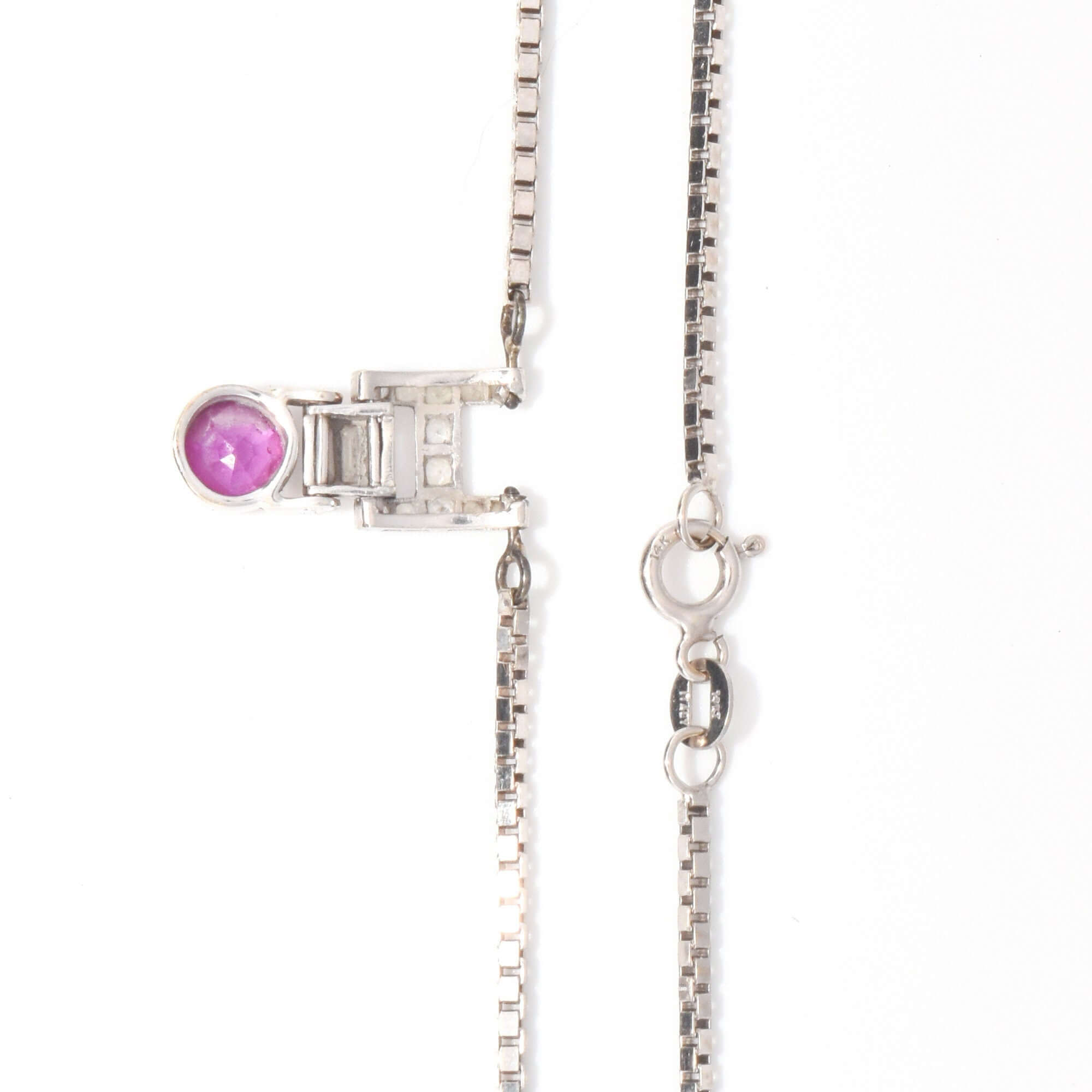 Italian 14K White Gold Diamond Pink Sapphire Pendant Necklace