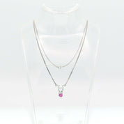 Italian 14K White Gold Diamond Pink Sapphire Pendant Necklace