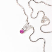Italian 14K White Gold Diamond Pink Sapphire Pendant Necklace