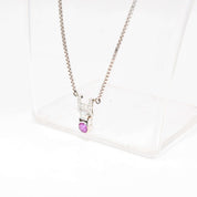 Italian 14K White Gold Diamond Pink Sapphire Pendant Necklace