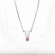 Italian 14K White Gold Diamond Pink Sapphire Pendant Necklace