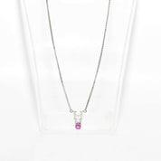 Italian 14K White Gold Diamond Pink Sapphire Pendant Necklace