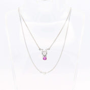 Italian 14K White Gold Diamond Pink Sapphire Pendant Necklace