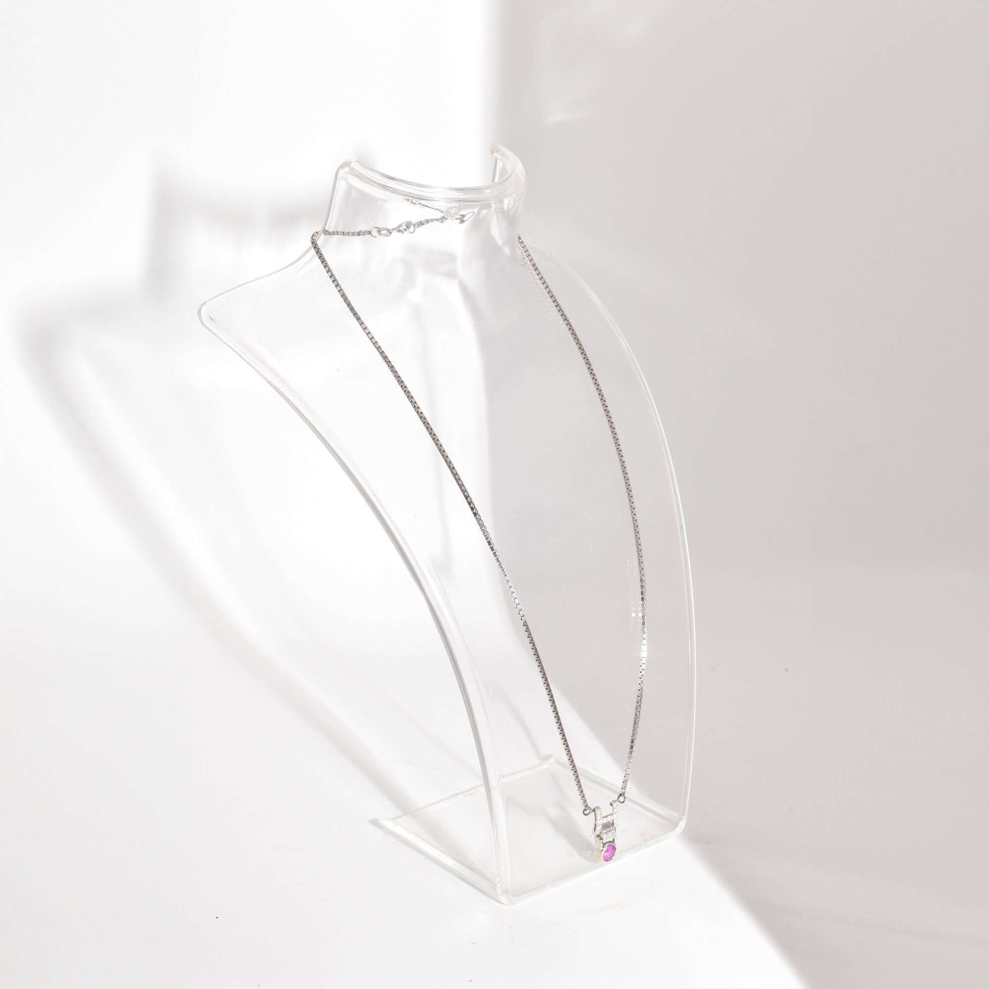 Italian 14K White Gold Diamond Pink Sapphire Pendant Necklace