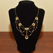 Art Nouveau 14K Amethyst & Pearl Festoon Necklace