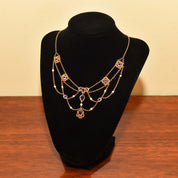 Art Nouveau 14K Amethyst & Pearl Festoon Necklace