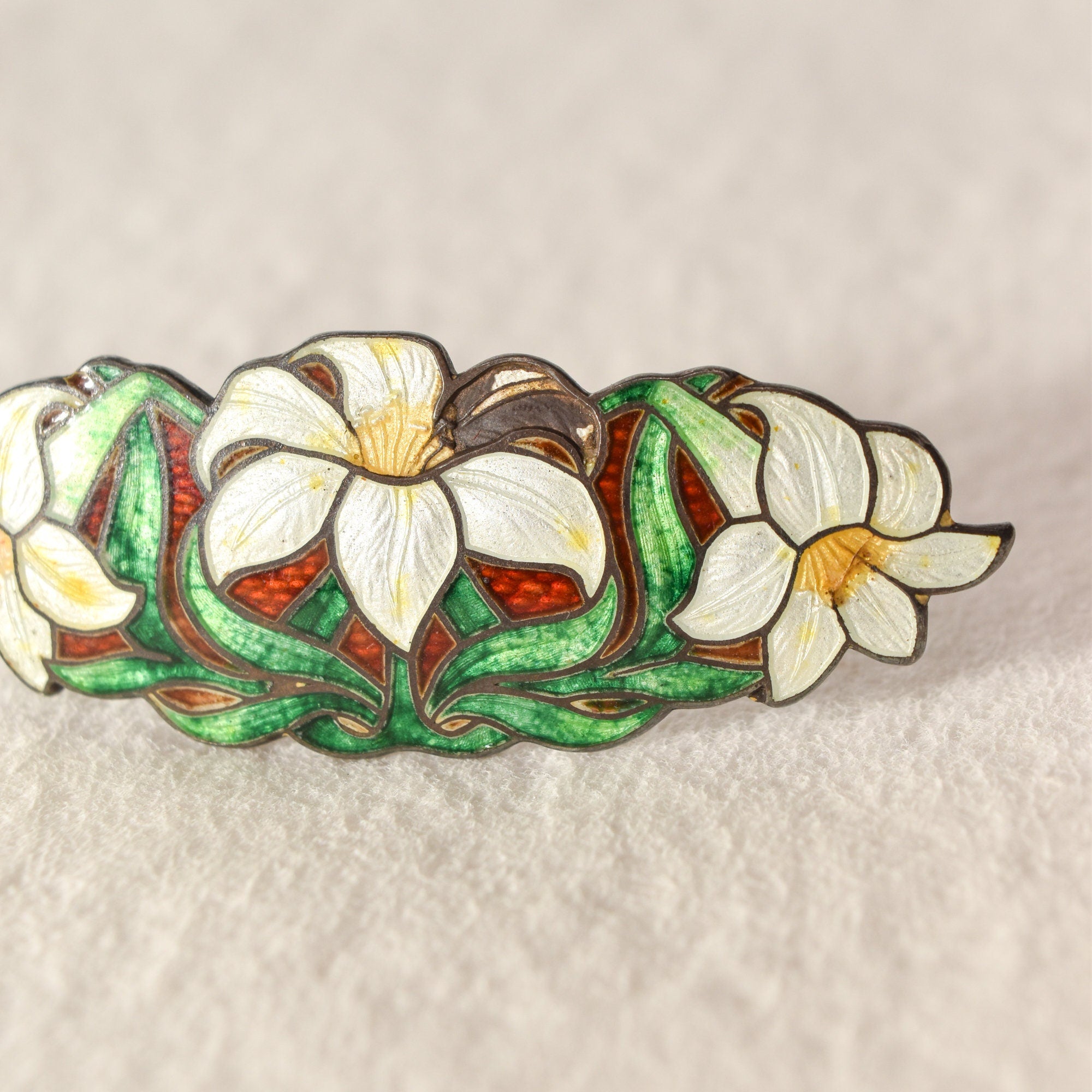 Sheffield Sterling Silver Genuine Cloisonne Flower Brooch
