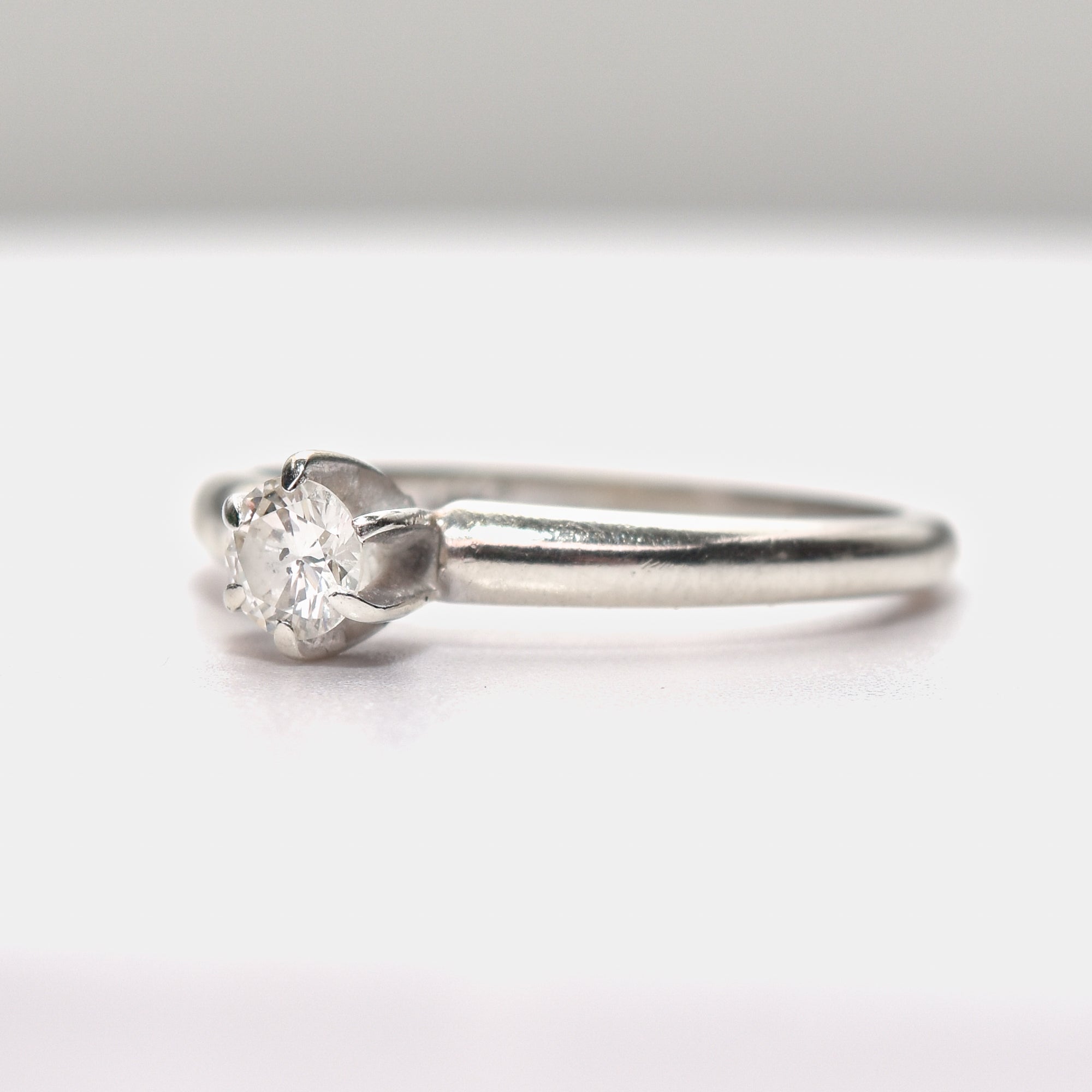 Minimalist 14K White Gold Diamond Engagement Ring, .25 CT Brilliant Solitaire, Size 6 1/4 US