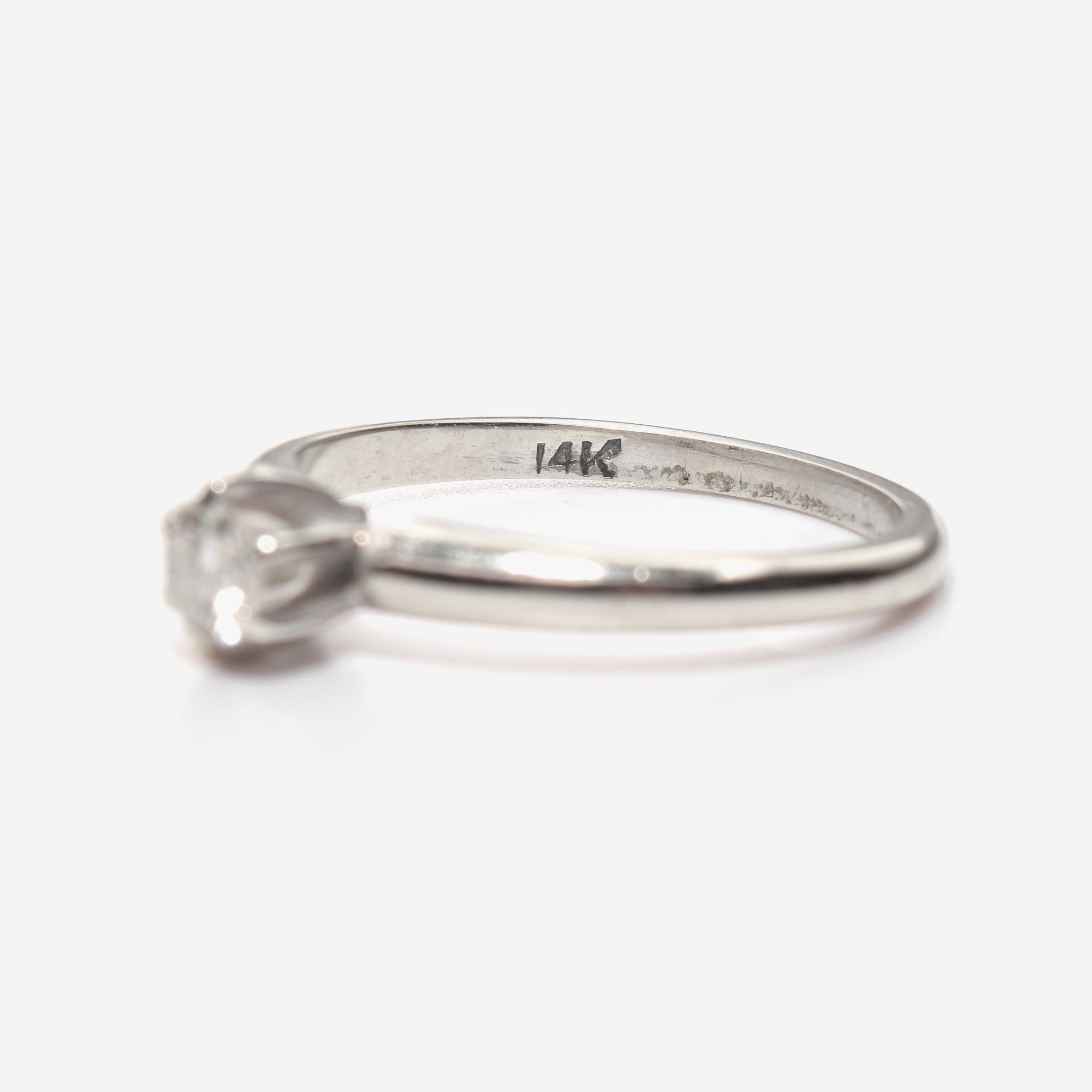 Minimalist 14K White Gold Diamond Engagement Ring, .25 CT Brilliant Solitaire, Size 6 1/4 US