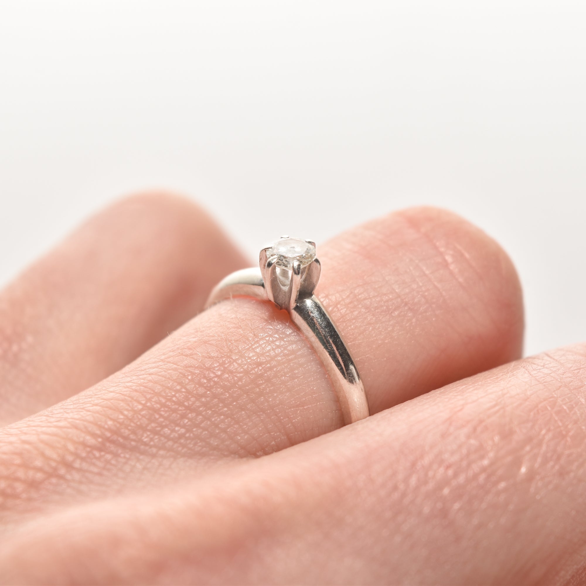 Minimalist 14K White Gold Diamond Engagement Ring, .25 CT Brilliant Solitaire, Size 6 1/4 US