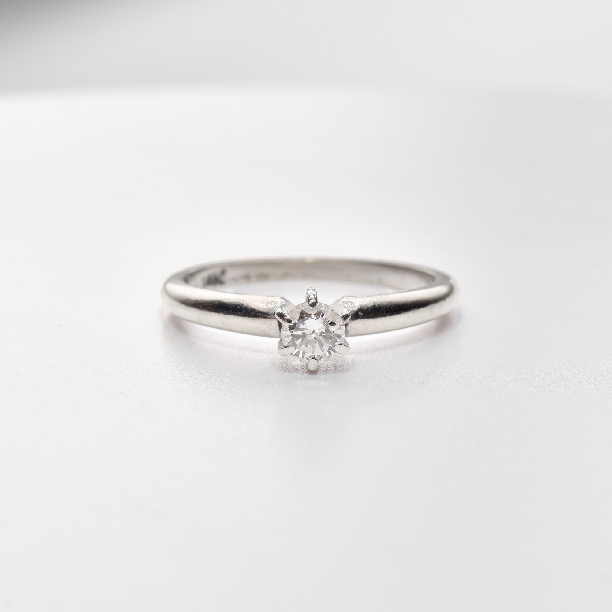 Minimalist 14K White Gold Diamond Engagement Ring, .25 CT Brilliant Solitaire, Size 6 1/4 US