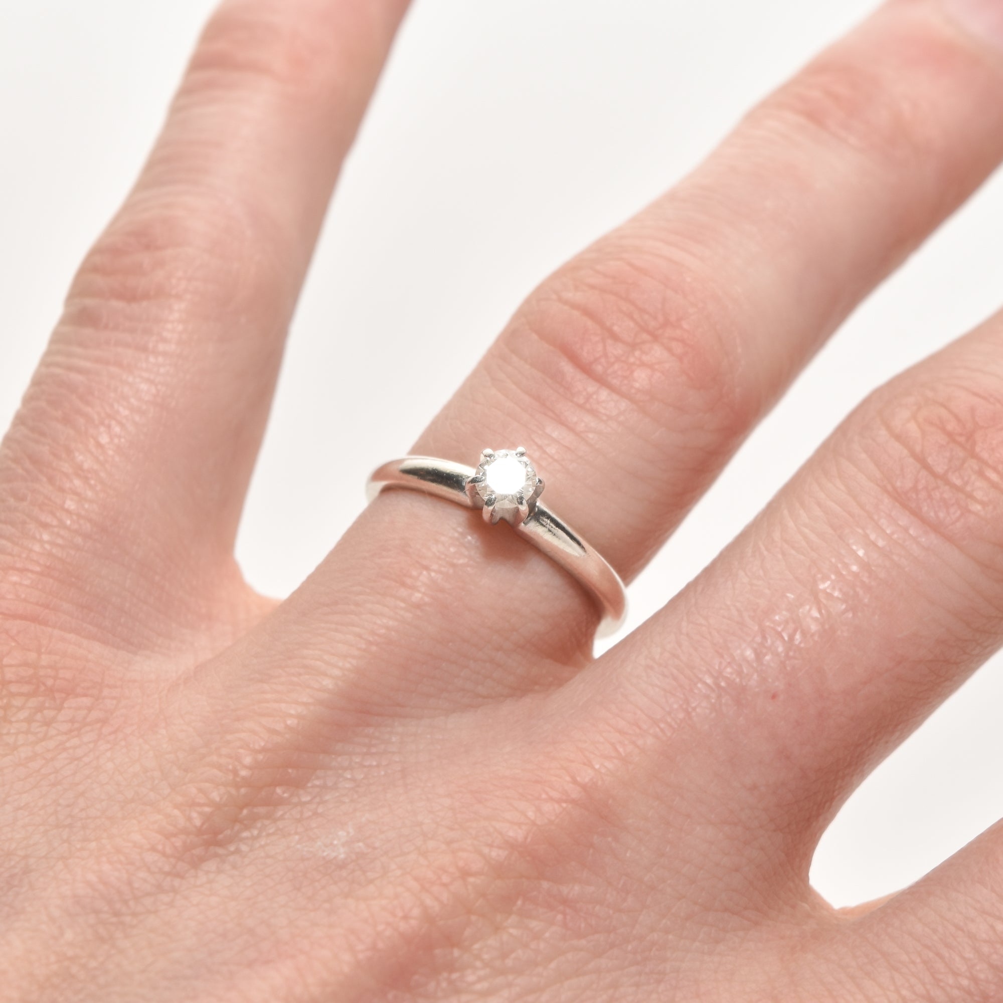 Minimalist 14K White Gold Diamond Engagement Ring, .25 CT Brilliant Solitaire, Size 6 1/4 US