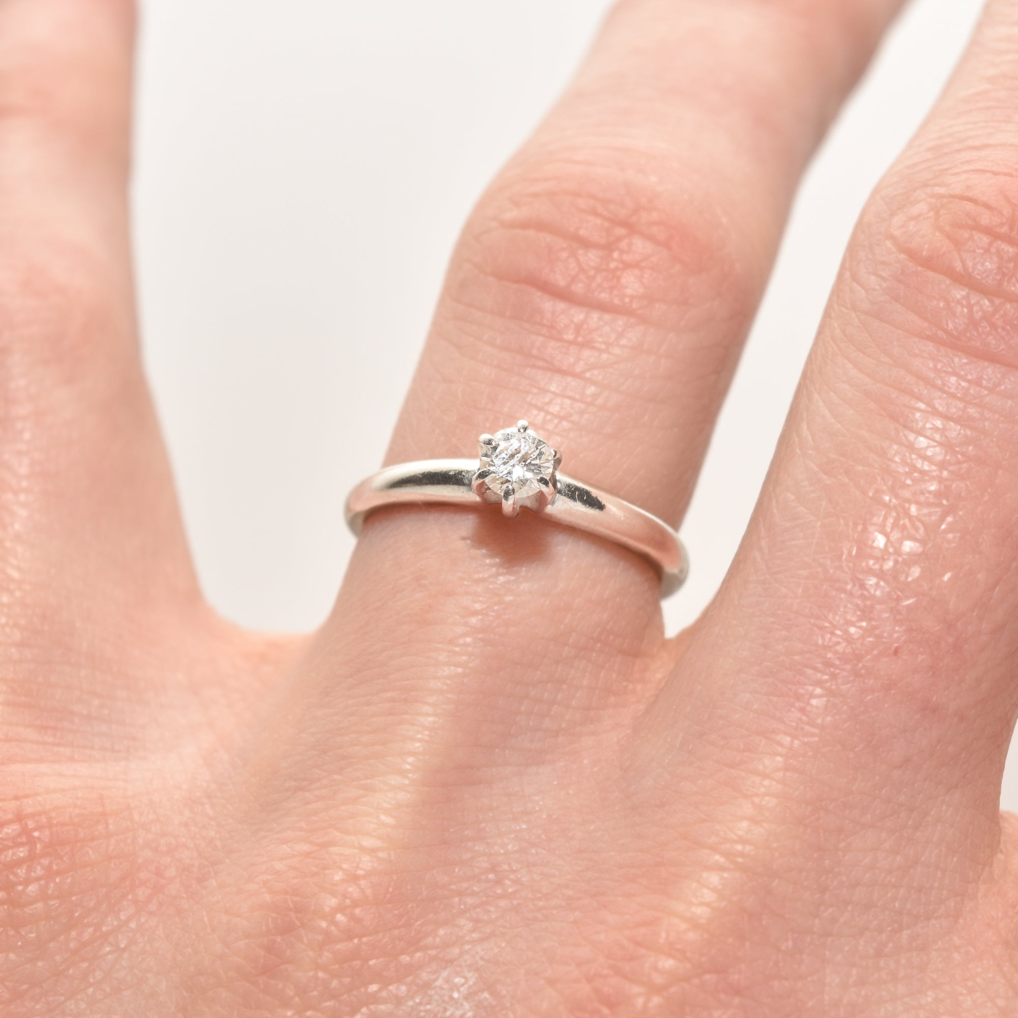 Minimalist 14K White Gold Diamond Engagement Ring, .25 CT Brilliant Solitaire, Size 6 1/4 US