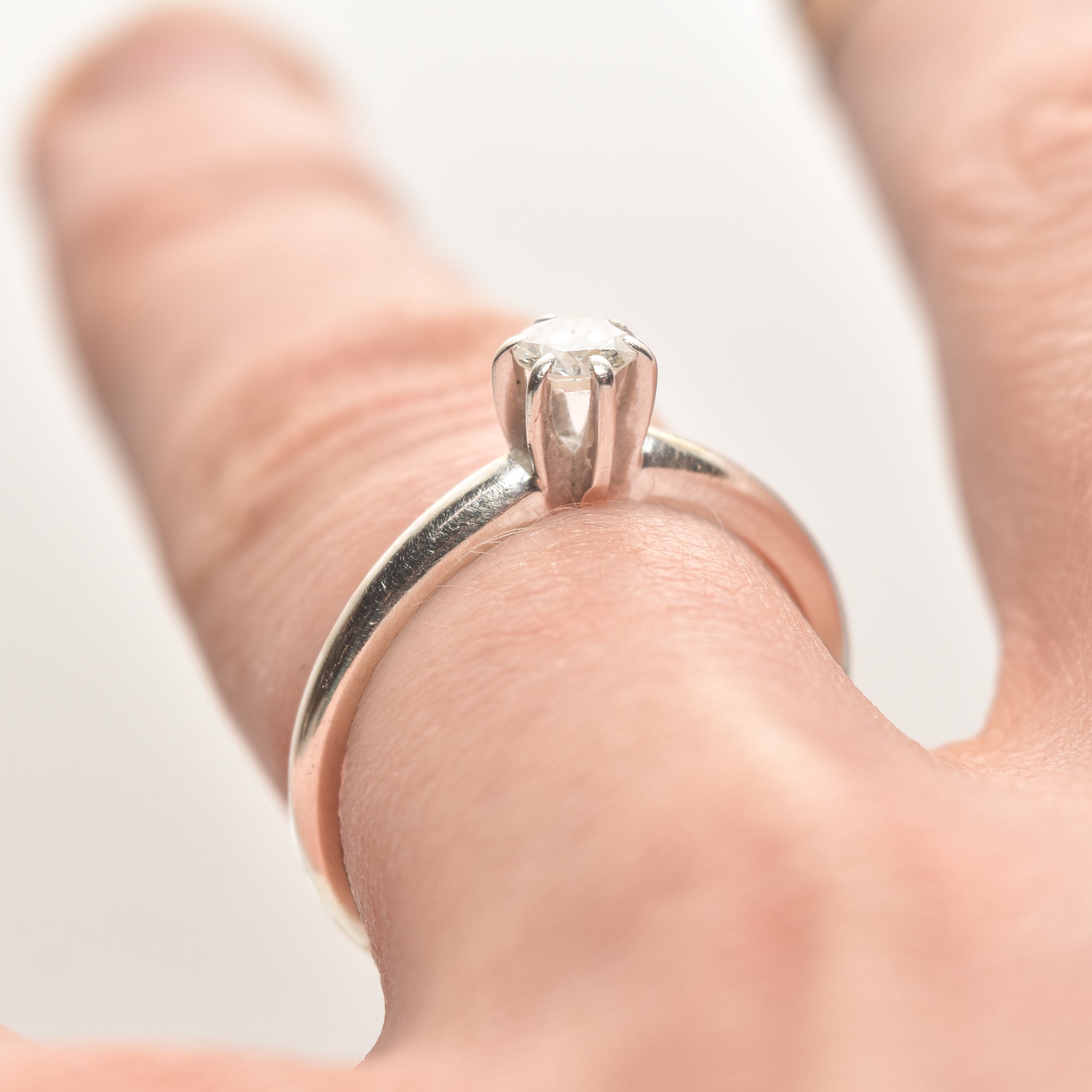 Minimalist 14K White Gold Diamond Engagement Ring, .25 CT Brilliant Solitaire, Size 6 1/4 US