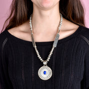Navajo Signed R. Wiley Sterling Silver Necklace with Lapis Lazuli Pendant