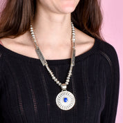 Navajo Signed R. Wiley Sterling Silver Necklace with Lapis Lazuli Pendant