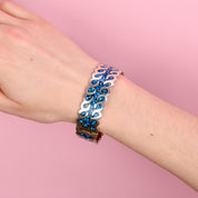 Taxco Sterling Silver And Turquoise Chip-Inlayed Wavy Hinged Bangle Bracelet