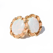 Vintage Round Button 14K Gold Opal Stud Earrings