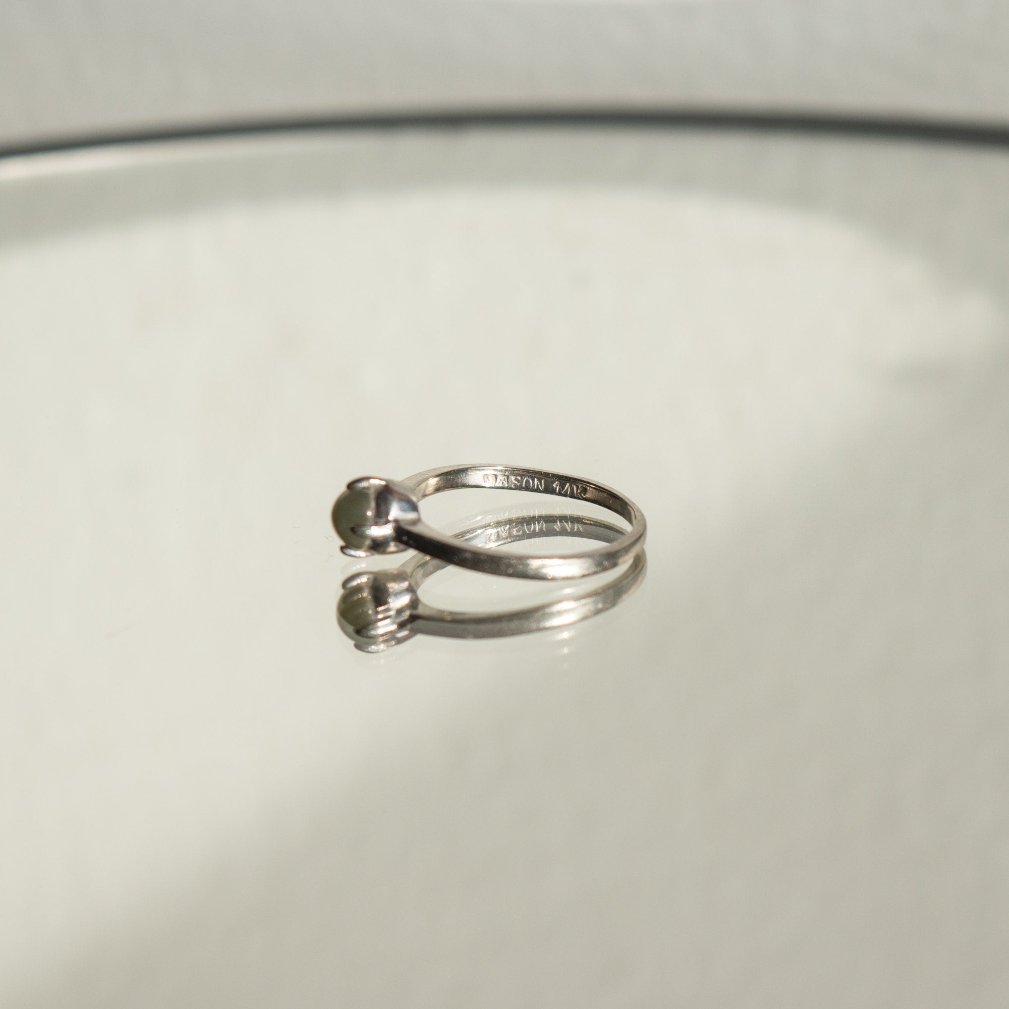 14K White Gold Green Star Sapphire Solitaire Ring