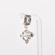 Bali-Style Sterling Silver Blue Topaz Earrings, Small Chunky Pierced Dangle Earrings, 1.25" L