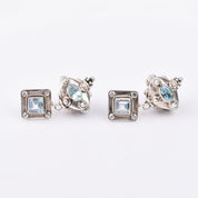 Bali-Style Sterling Silver Blue Topaz Earrings, Small Chunky Pierced Dangle Earrings, 1.25" L