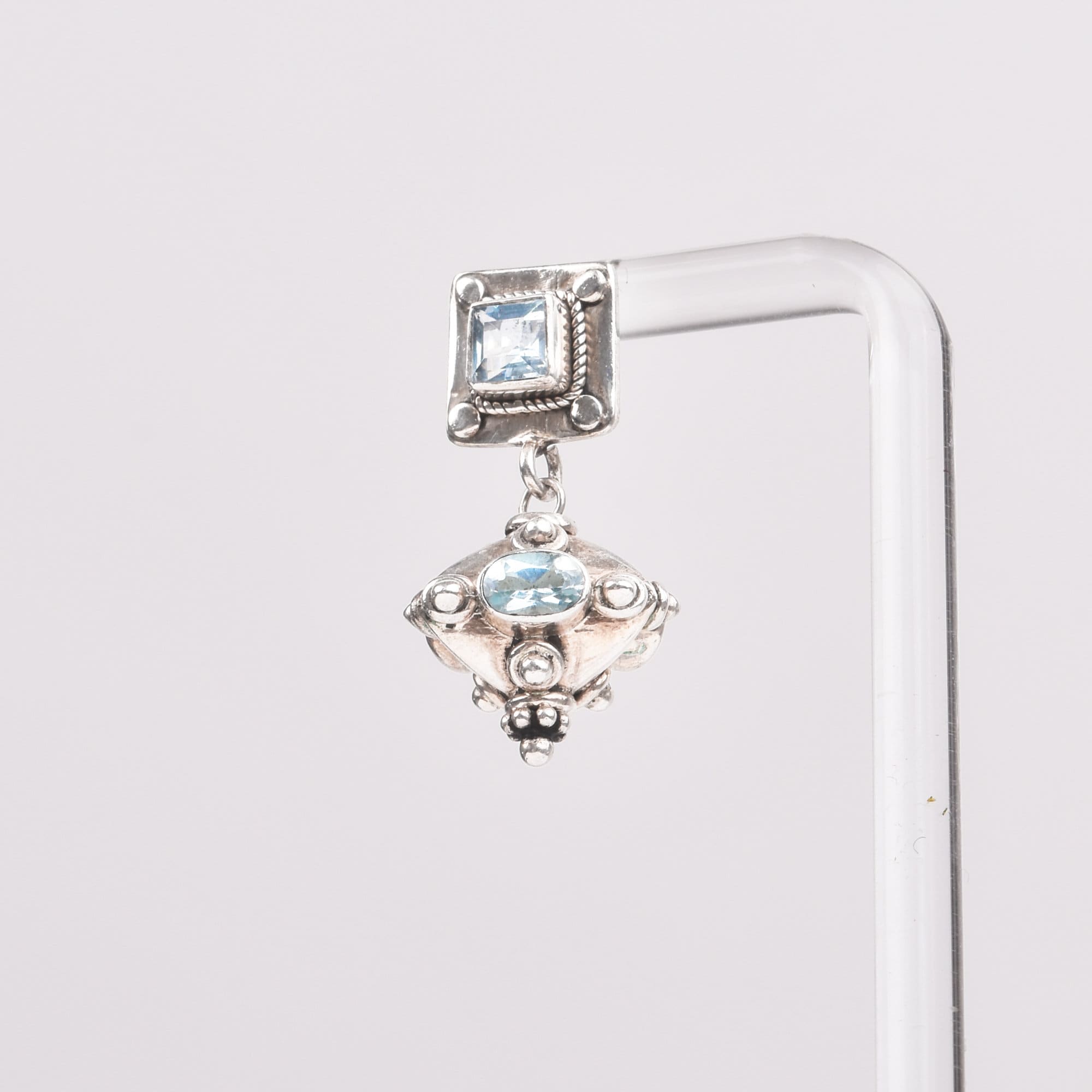 Bali-Style Sterling Silver Blue Topaz Earrings, Small Chunky Pierced Dangle Earrings, 1.25" L