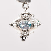 Bali-Style Sterling Silver Blue Topaz Earrings, Small Chunky Pierced Dangle Earrings, 1.25" L