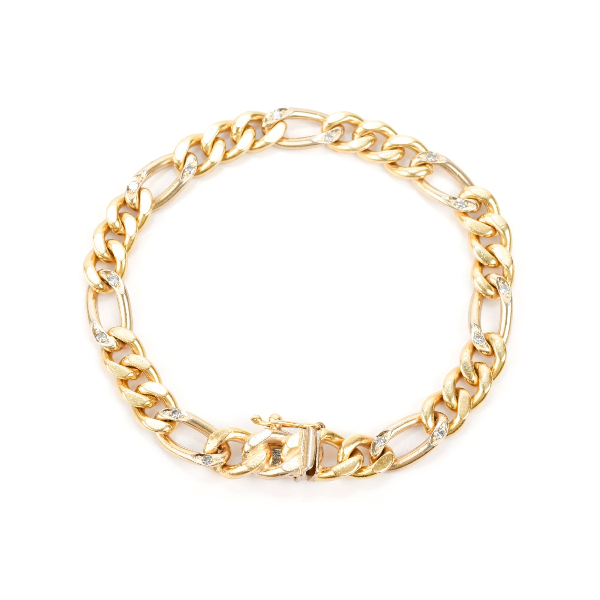 18K Diamond Figaro Bracelet In Yellow Gold