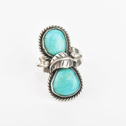 Navajo Two-Stone Turquoise Ring In Sterling Silver, Native American Jewelry, Size 10 1/2 US