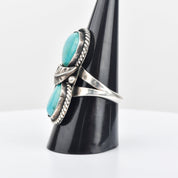 Navajo Two-Stone Turquoise Ring In Sterling Silver, Native American Jewelry, Size 10 1/2 US