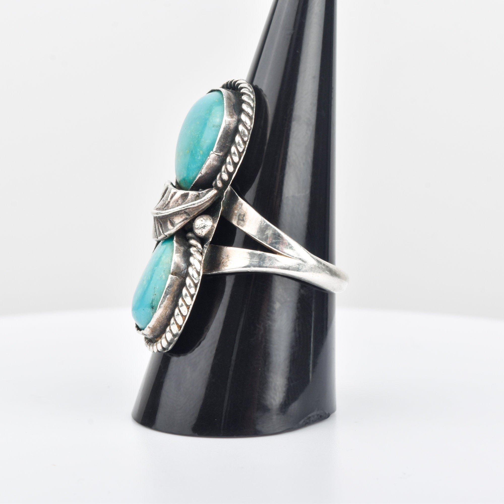 Navajo Two-Stone Turquoise Ring In Sterling Silver, Native American Jewelry, Size 10 1/2 US